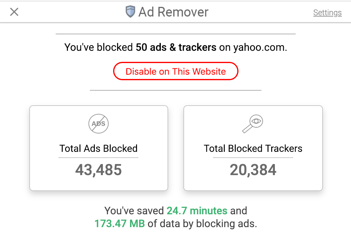 screenshot preview of ad blocker extension user interface